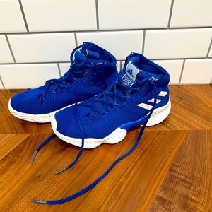 Boys adidas boost basketball shoes. Blue and white,very mildly worn. Size 5